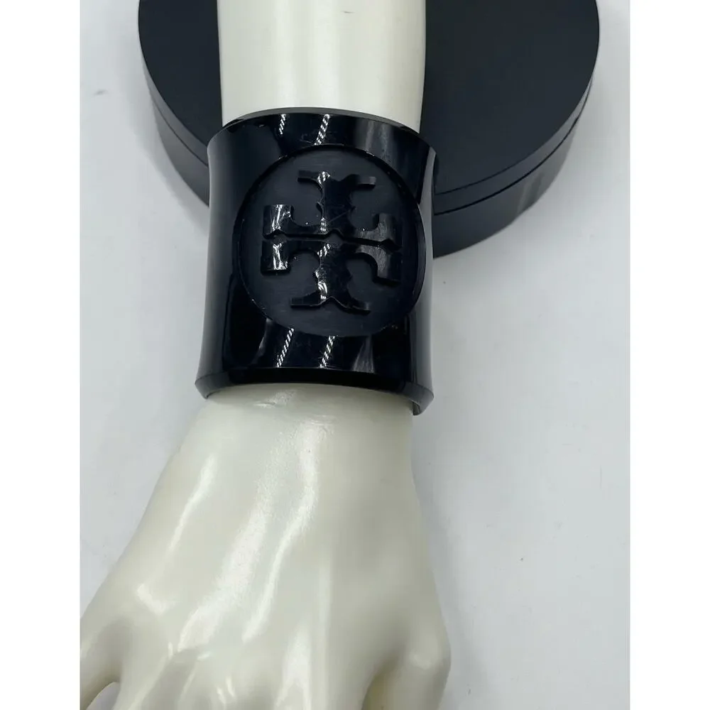 TORY BURCH Designer Acrylic Black Logo Luxury Bracelet‎ Cuff Monogram